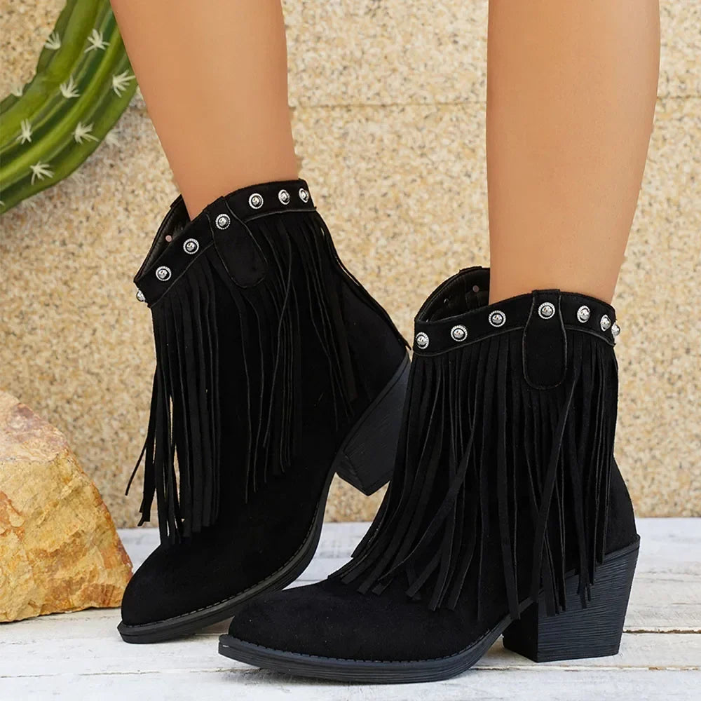 Wide Calf Western Fringe Boots