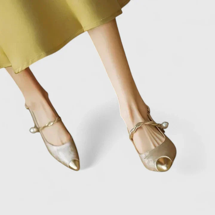 Pearl Strap Block Heel Pumps with Jacquard Texture