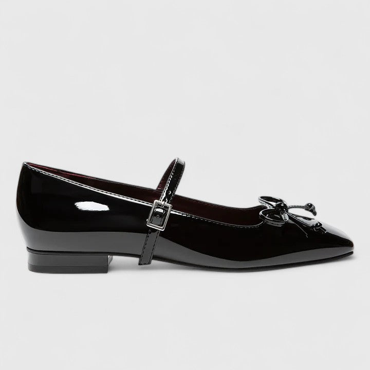 Square Toe Ballet Flats With Bow Detail