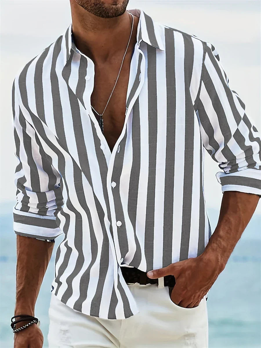Men's Striped Linen Cotton Relaxed Summer Shirt