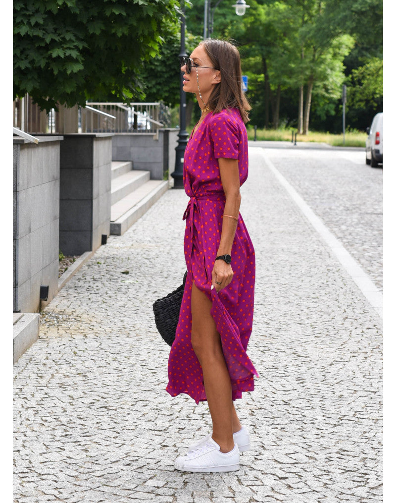 Floral Midi Wrap Dress for Women - V-Neck Lightweight Breathable Summer Dress