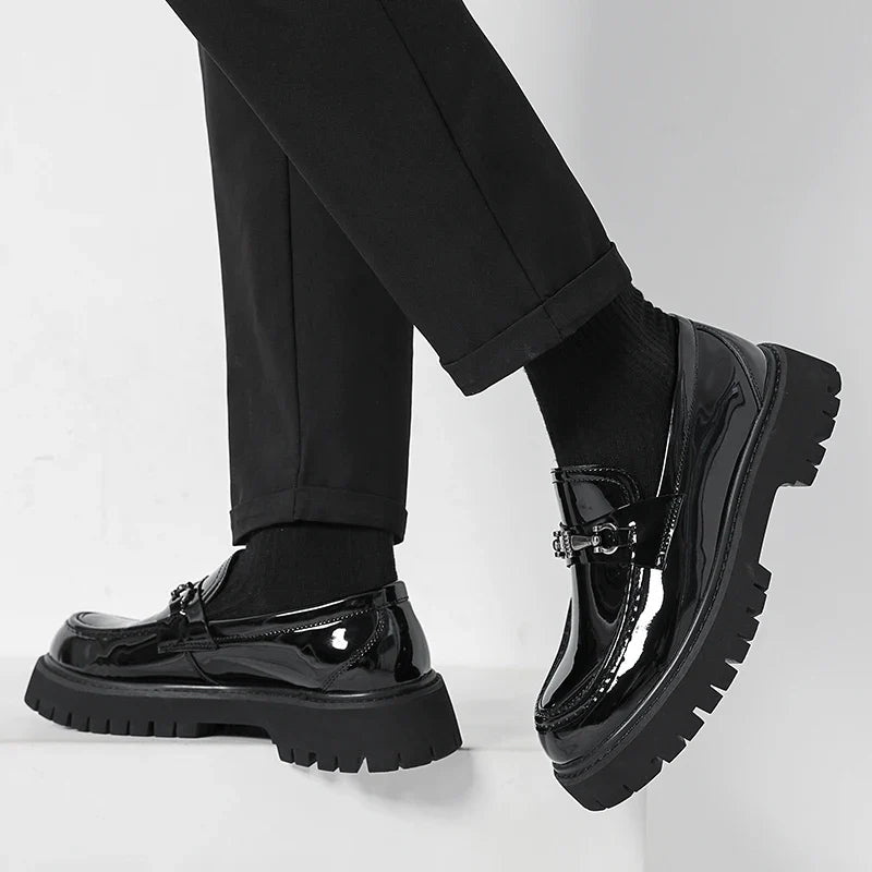 Men's Leather Loafers with Metal Buckle