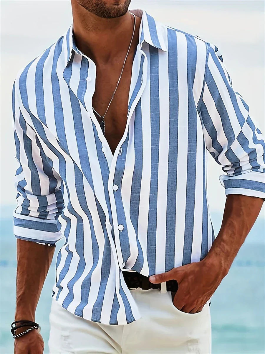 Men's Striped Linen Cotton Relaxed Summer Shirt