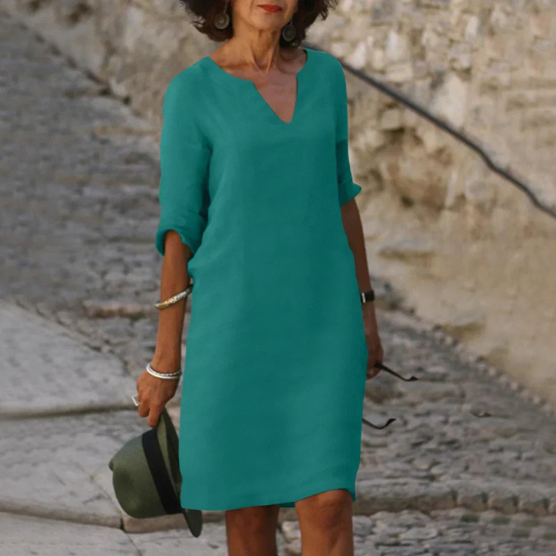 Mini V-Neck 3/4 Sleeve Dress