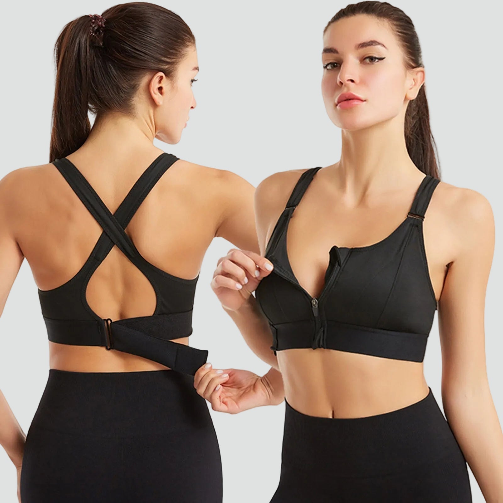 Adjustable Front Zip Sports Bra