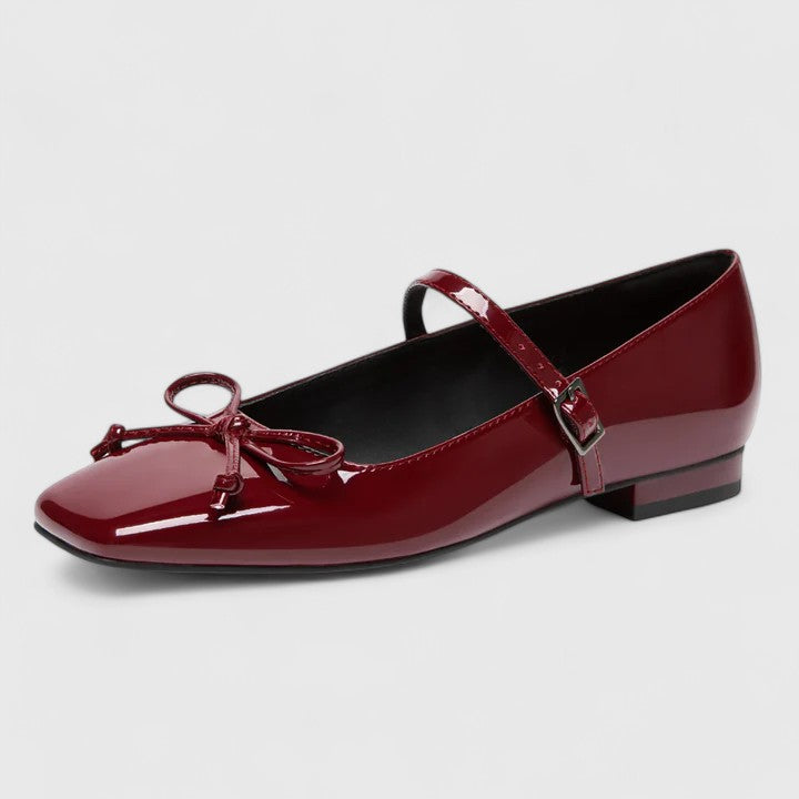 Square Toe Ballet Flats With Bow Detail