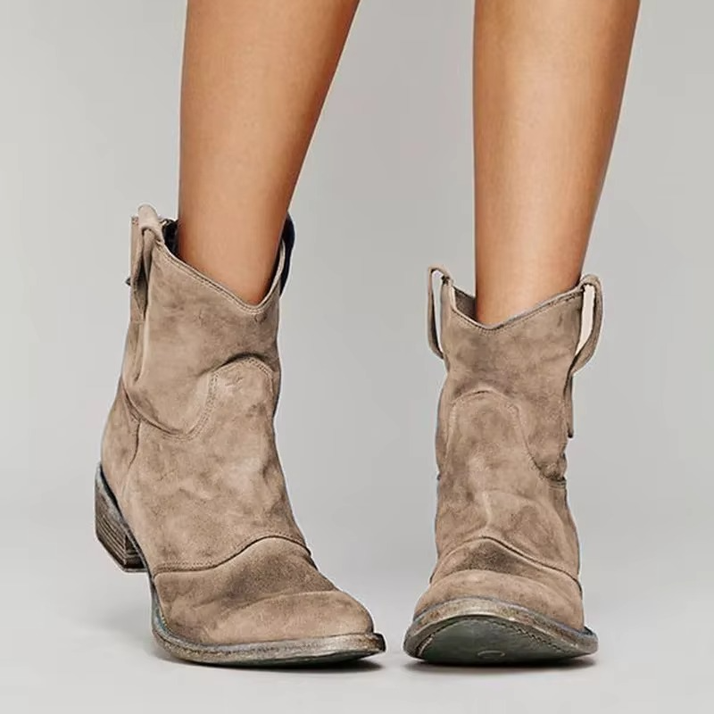 Western Pointed Toe Slip-On Ankle Boots for Women