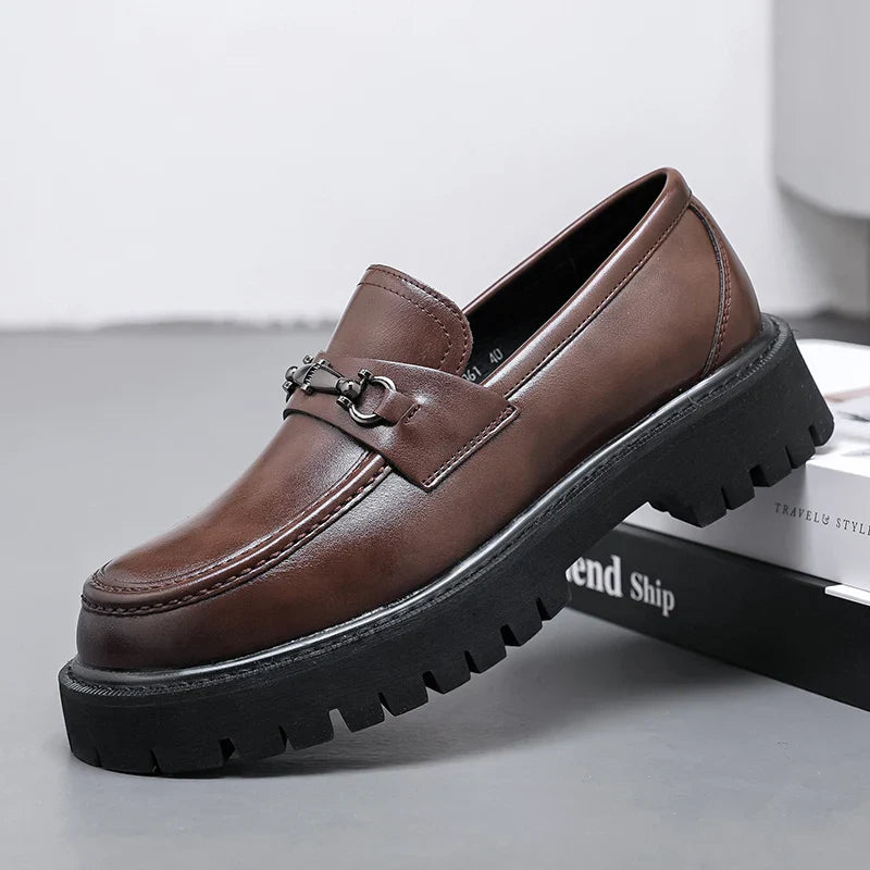 Men's Leather Loafers with Metal Buckle