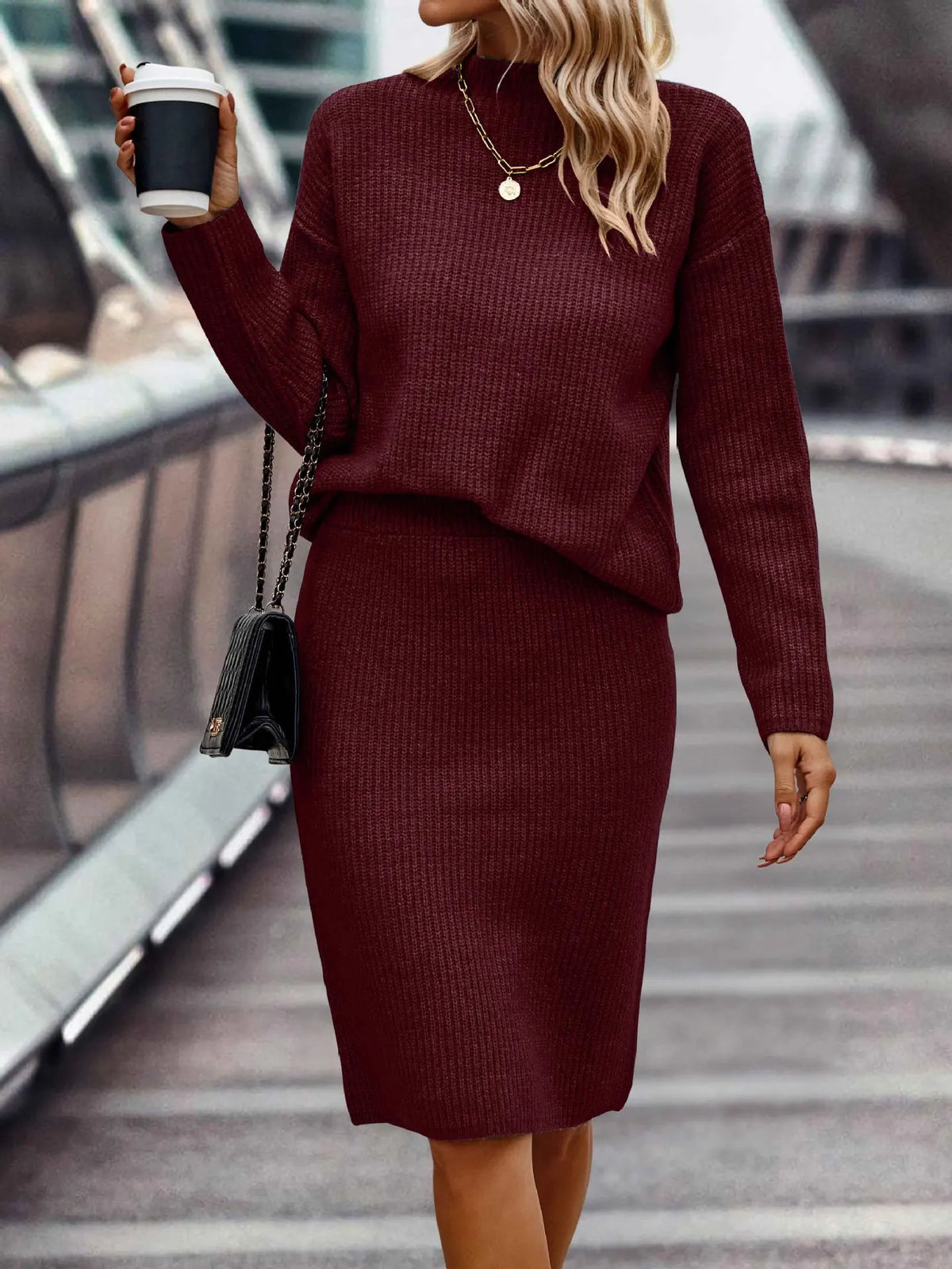 Coordinated Two Piece Sweater and Skirt Set