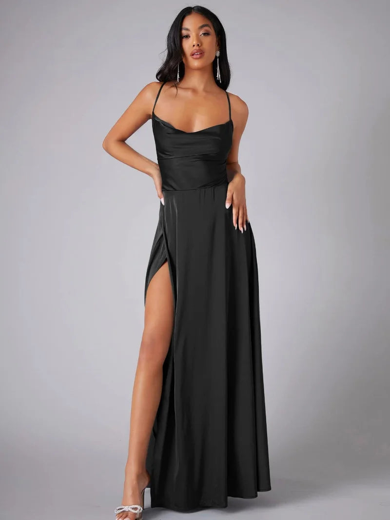 High Split Open Back Satin Evening Dress