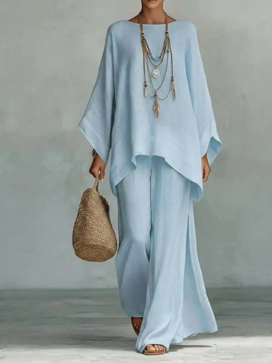 Cotton Linen Wide-Leg Pants Two-Piece Set