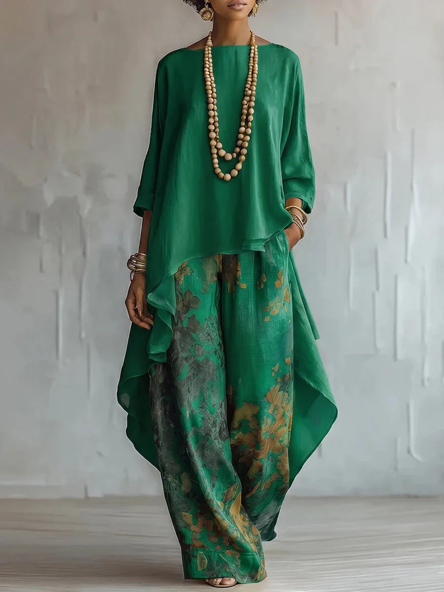Floral Print Asymmetrical Top Two-Piece Set