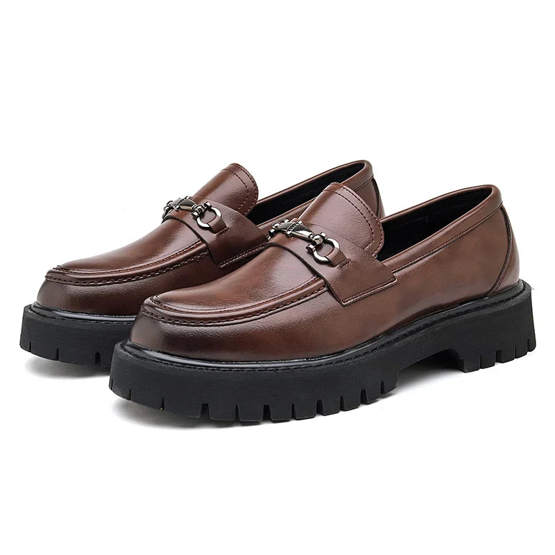 Men's Leather Loafers with Metal Buckle