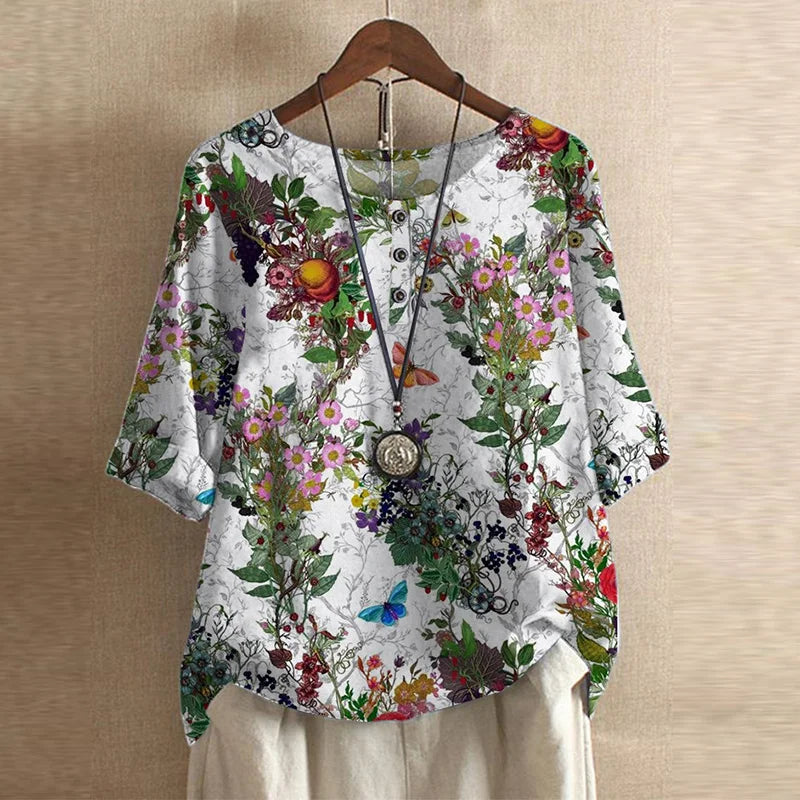 Short Sleeve Floral Print Blouse