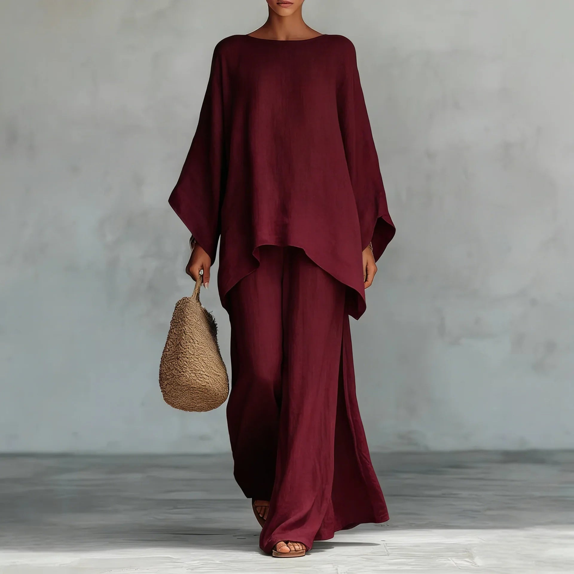 Cotton Linen Wide-Leg Pants Two-Piece Set