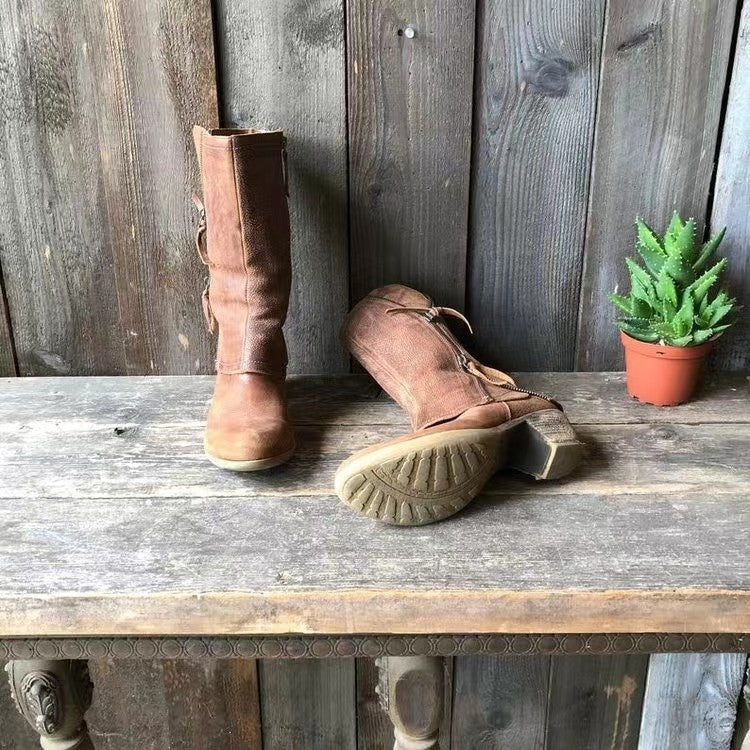 Panel Stitch Mid-Calf Boots