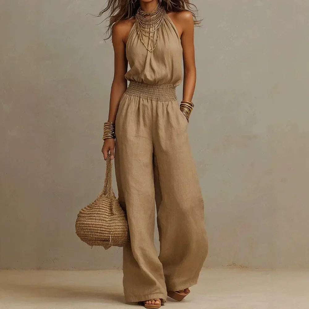 Flowing Wide Leg Halter Jumpsuit