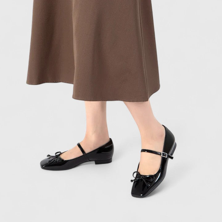 Square Toe Ballet Flats With Bow Detail
