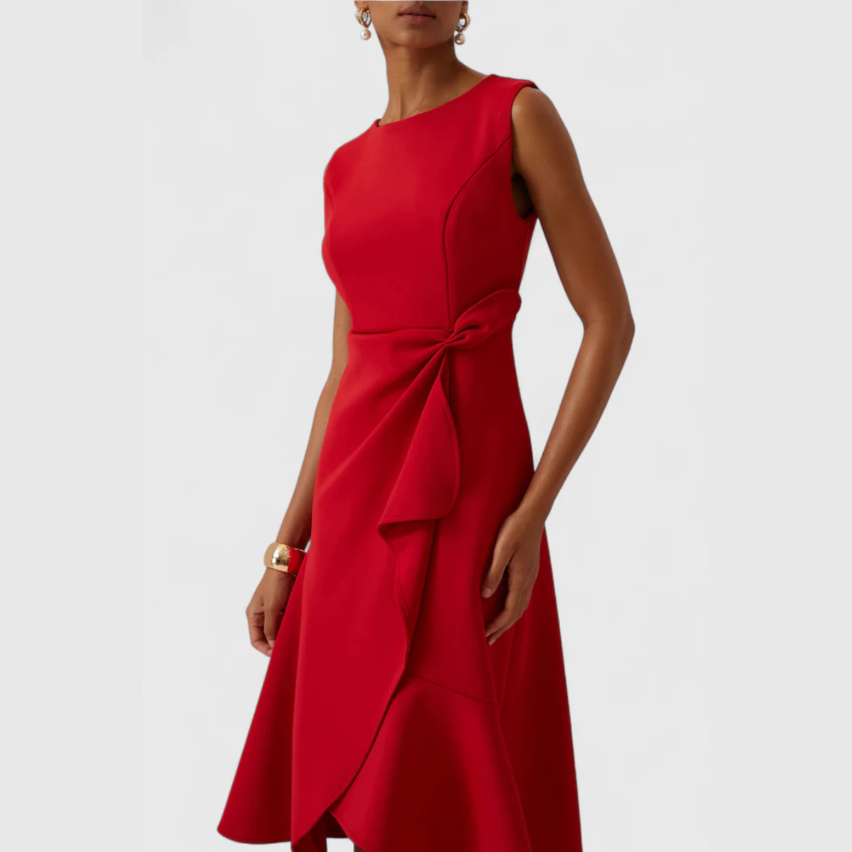 Asymmetric Draped Hem Sleeveless Midi Dress
