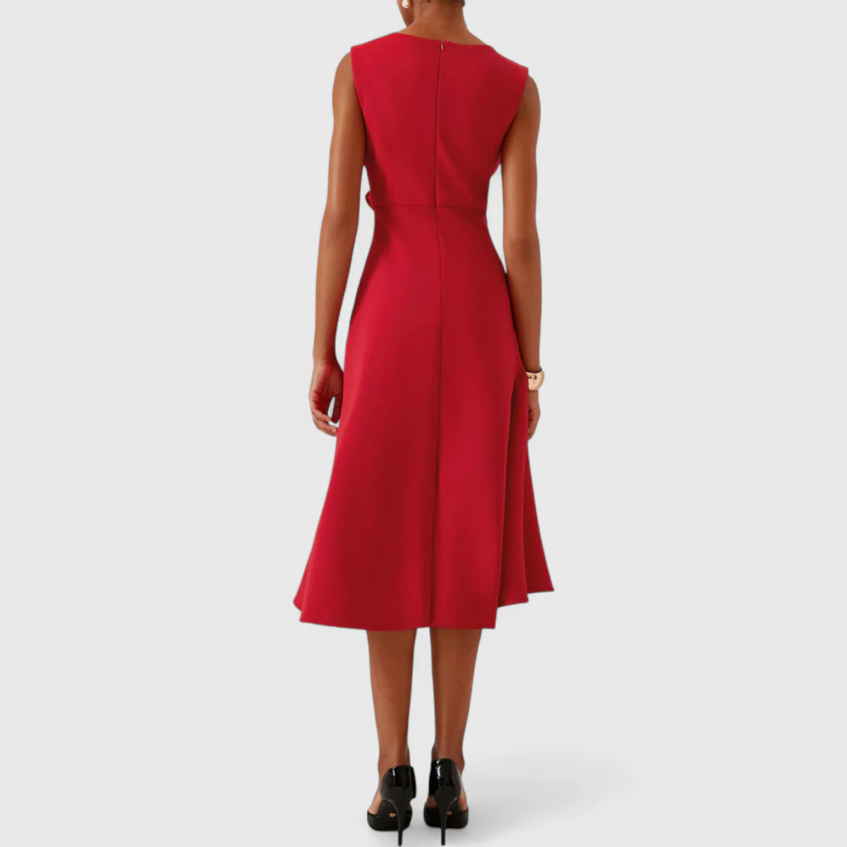 Asymmetric Draped Hem Sleeveless Midi Dress