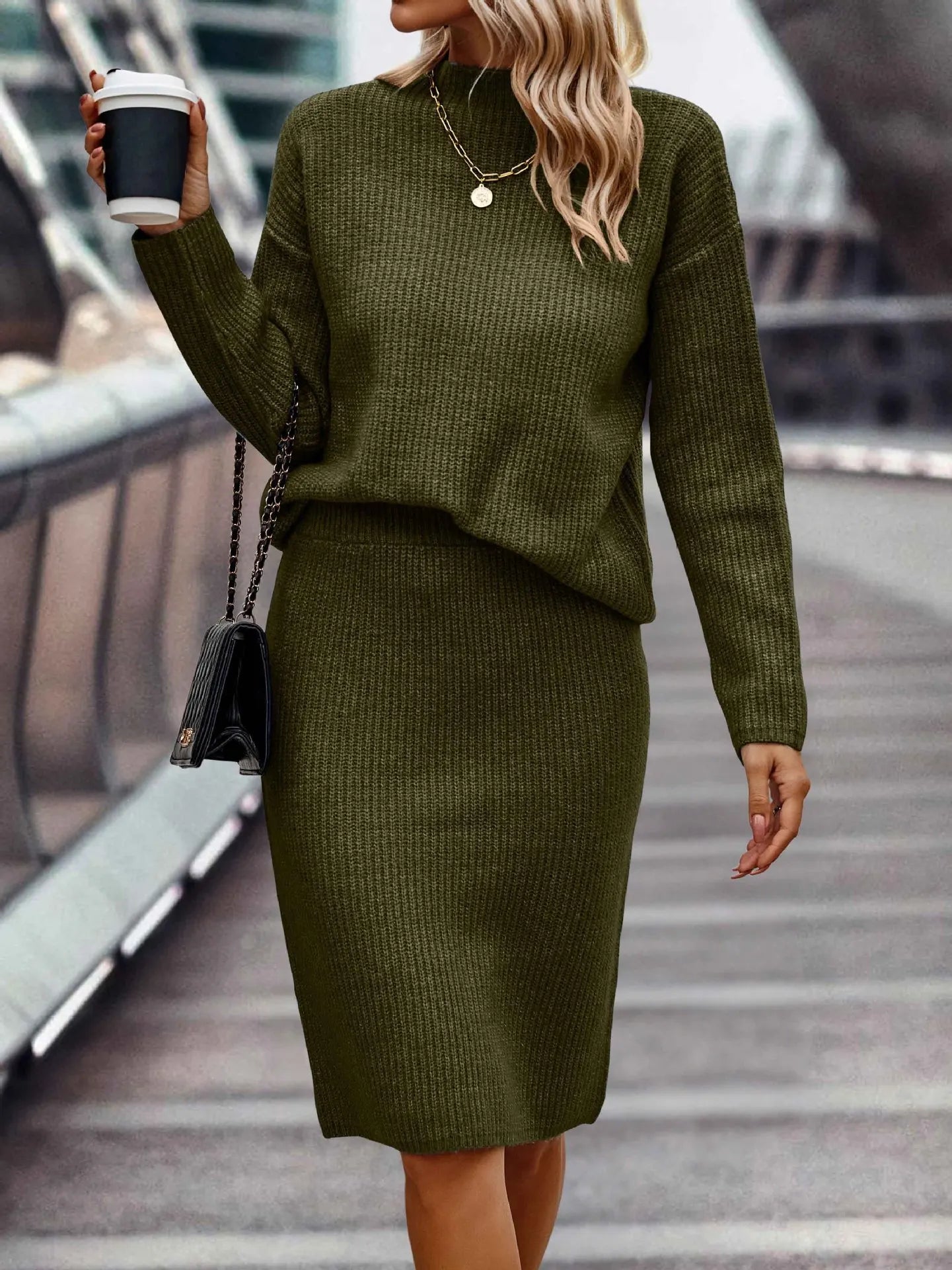 Coordinated Two Piece Sweater and Skirt Set