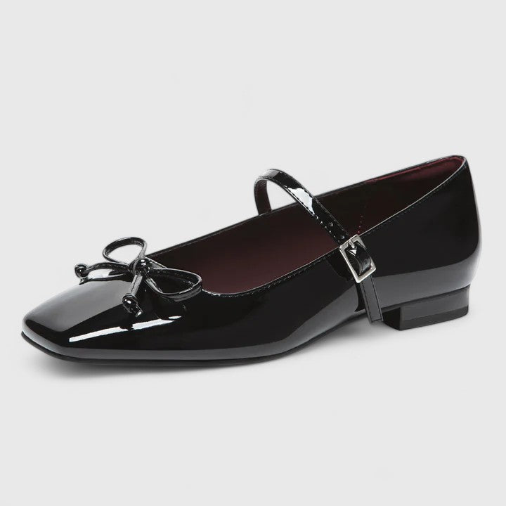 Square Toe Ballet Flats With Bow Detail
