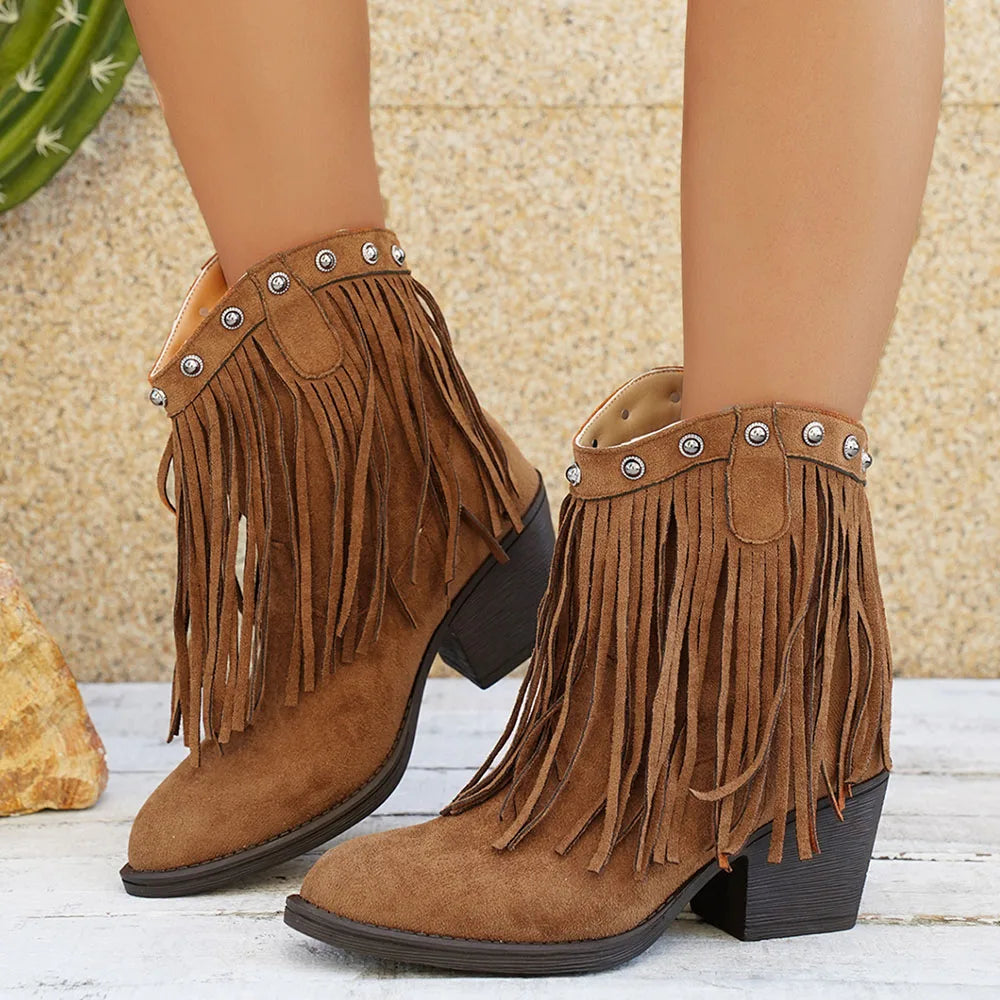 Wide Calf Western Fringe Boots