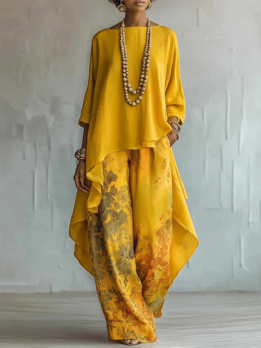 Floral Print Asymmetrical Top Two-Piece Set