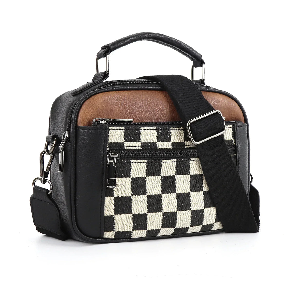 Compact Checkerboard Print Shoulder Bag