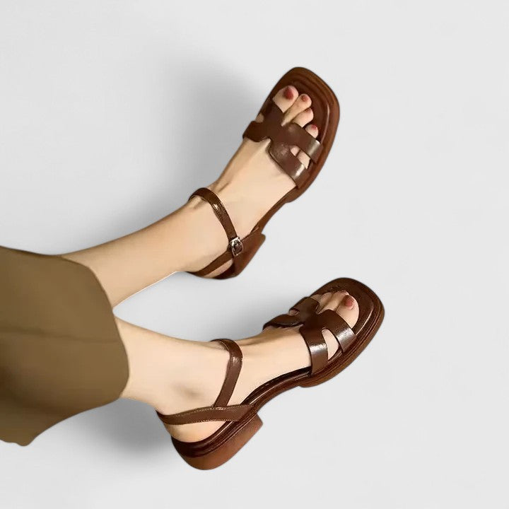 Deliane Leather Flat Strap Sandal