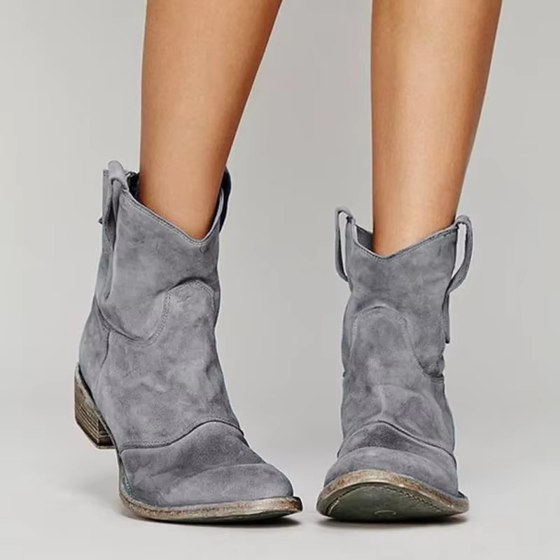 Western Pointed Toe Slip-On Ankle Boots for Women