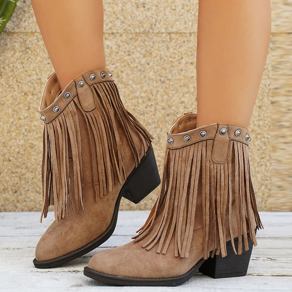 Wide Calf Western Fringe Boots