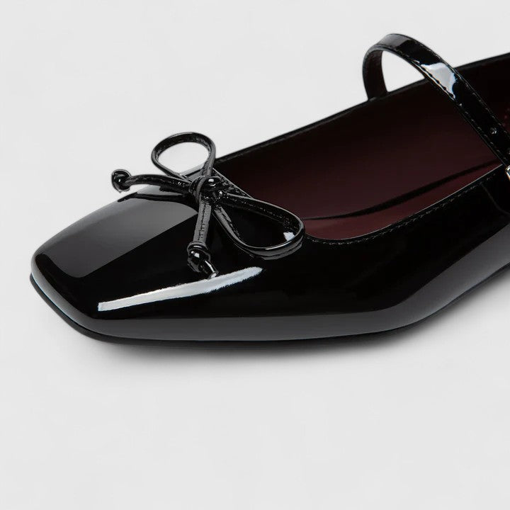 Square Toe Ballet Flats With Bow Detail
