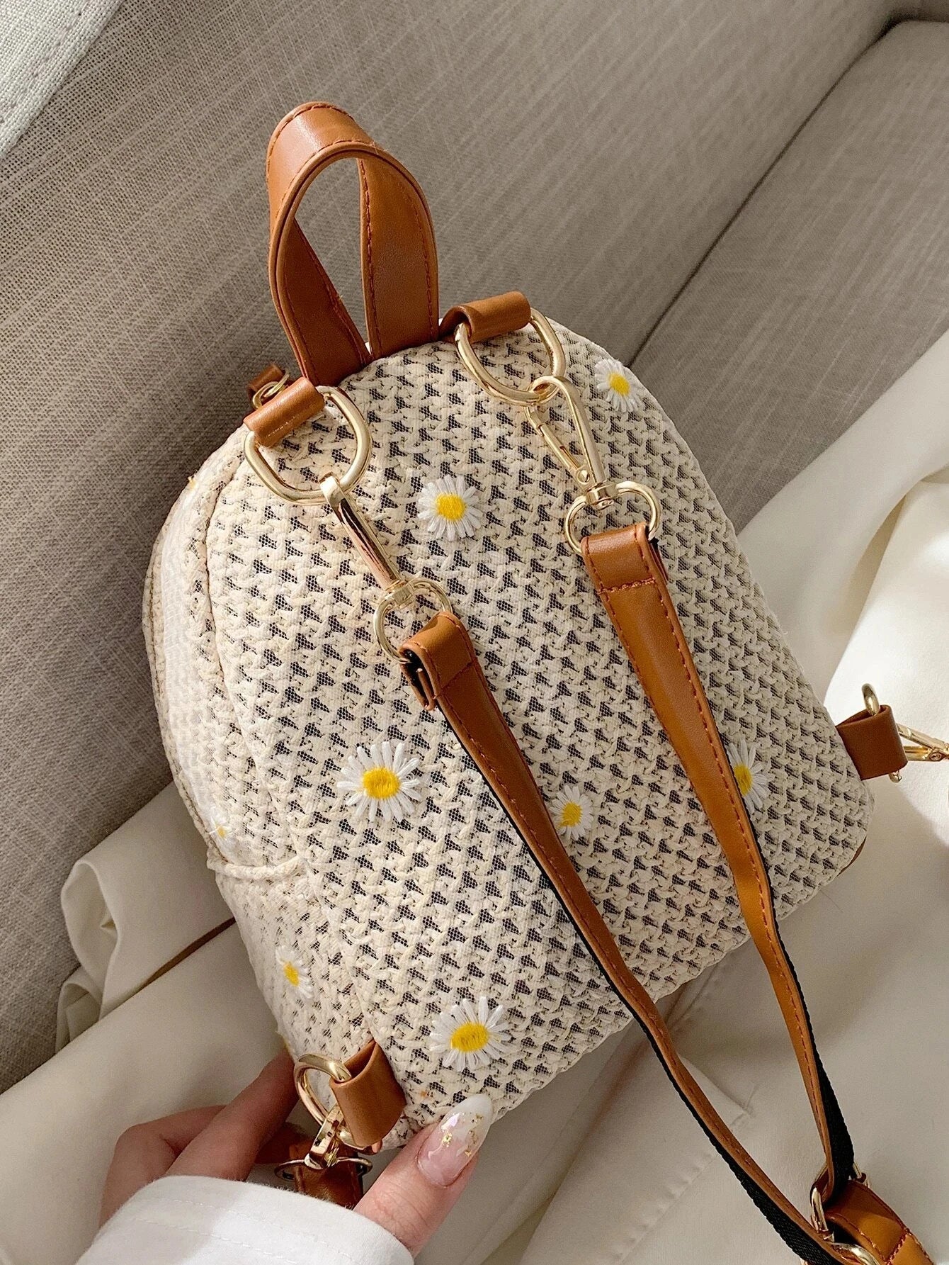 Floral Embroidered Structured Crossbody Bag