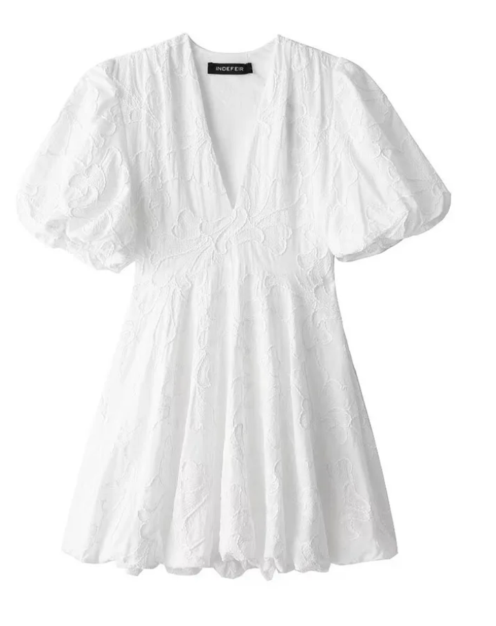 White Embroidered Ruffle Mini Dress