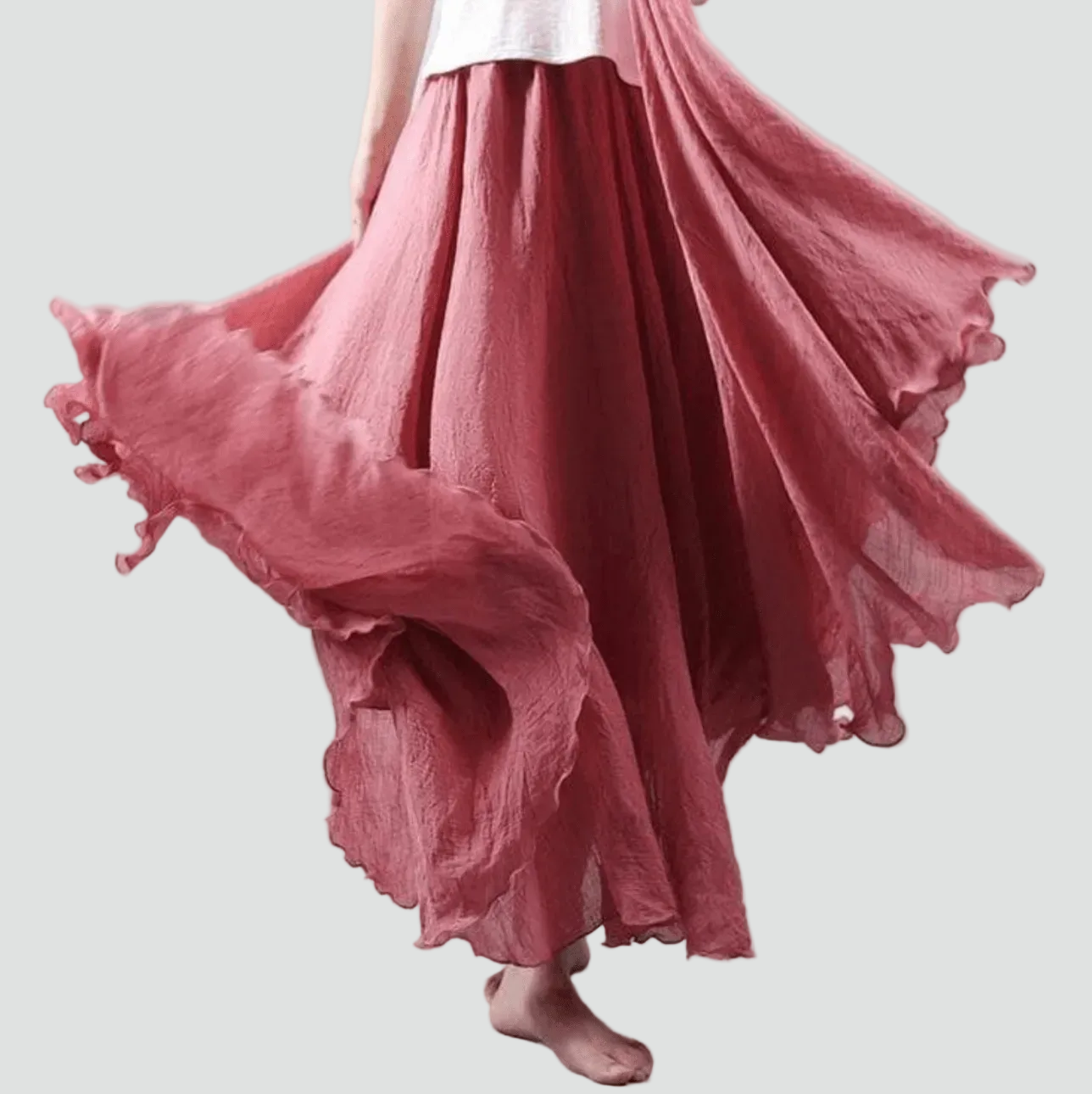 Flared Linen Boho Maxi Skirt