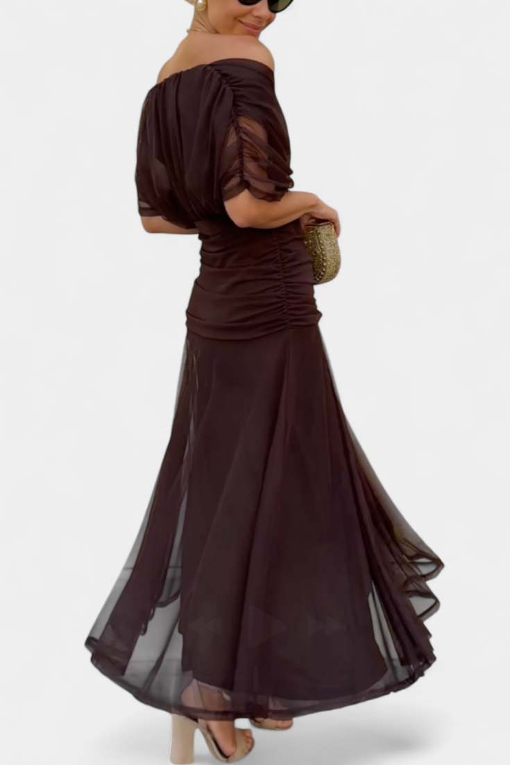 Ruched V-Neck Flowy Maxi Dress