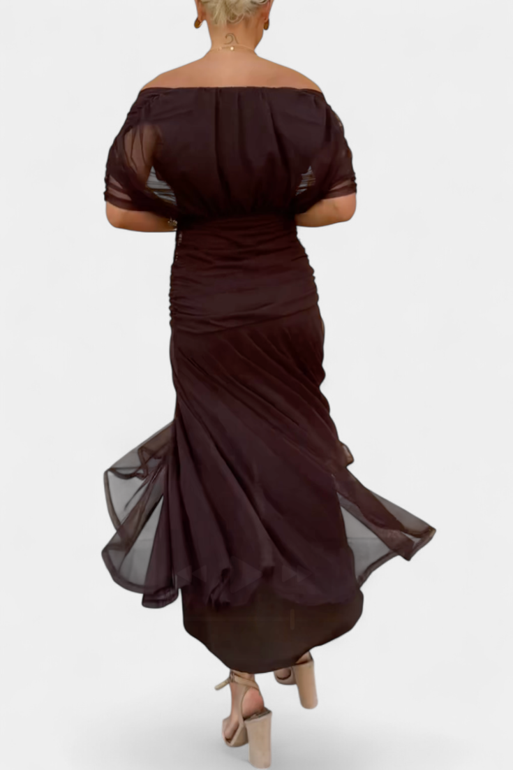 Ruched V-Neck Flowy Maxi Dress