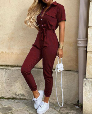 Relaxed Fit Button Down Jumpsuit