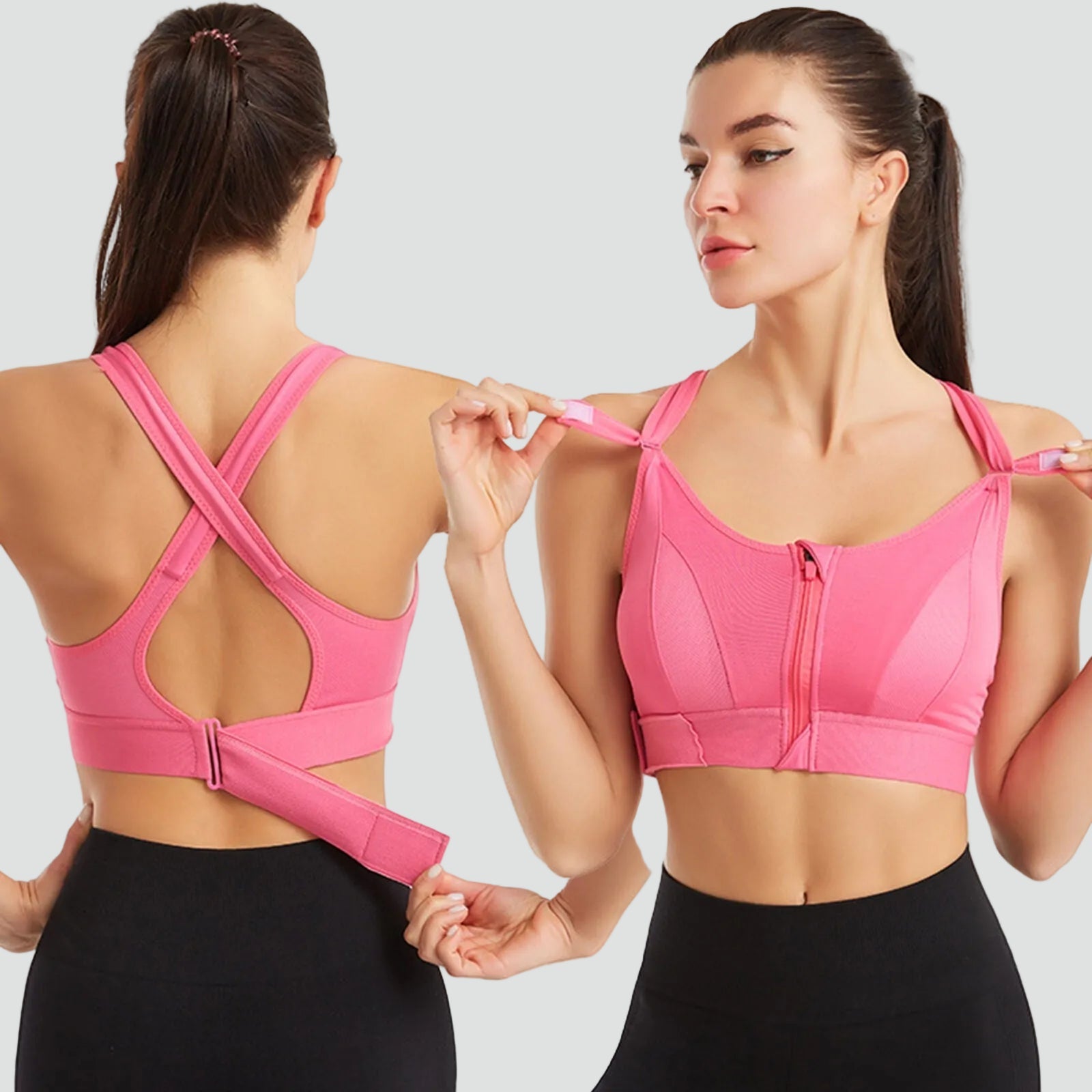 Adjustable Front Zip Sports Bra