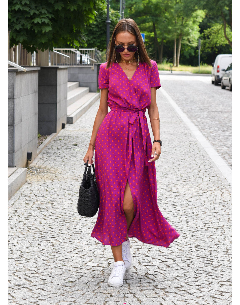 Floral Midi Wrap Dress for Women - V-Neck Lightweight Breathable Summer Dress