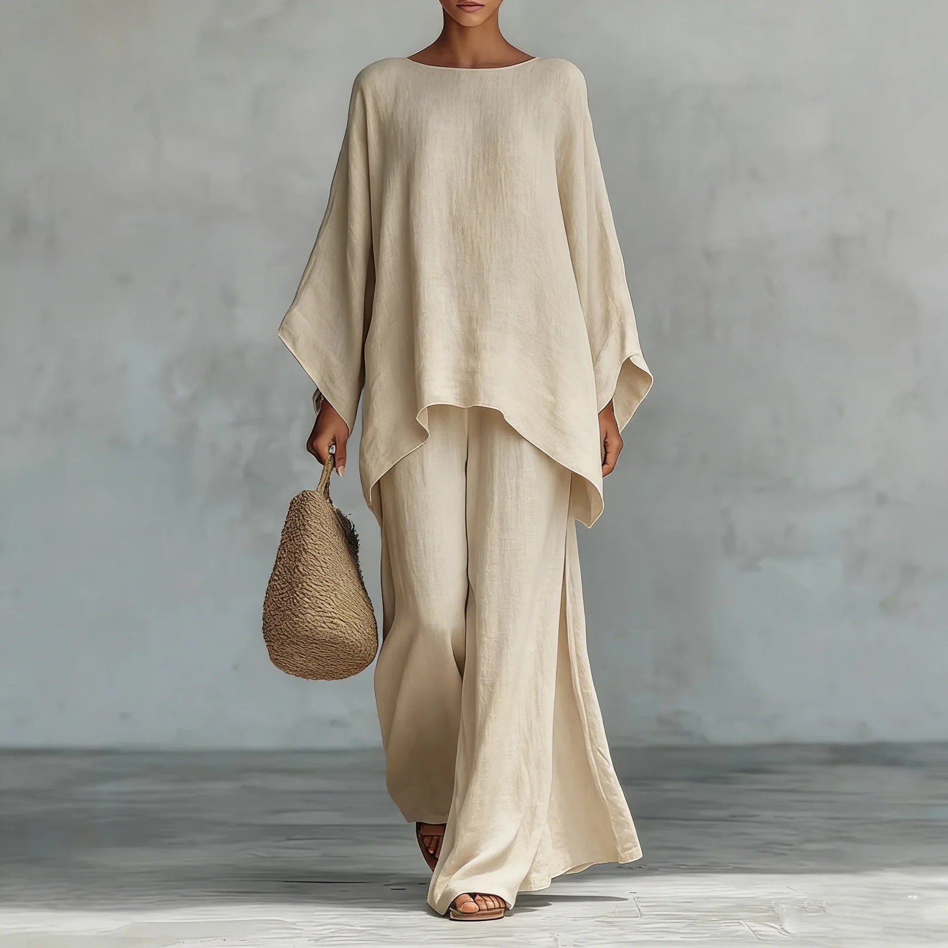Cotton Linen Wide-Leg Pants Two-Piece Set