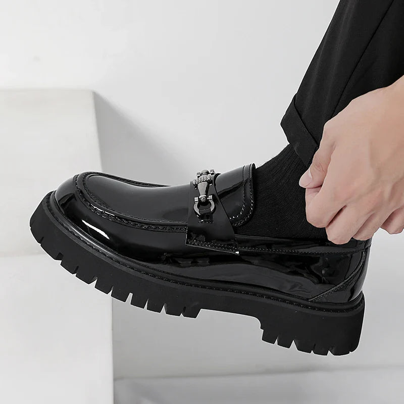 Men's Leather Loafers with Metal Buckle