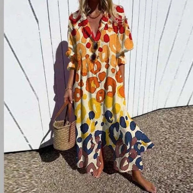 Floral V-Neck Maxi Dress With Long Sleeves