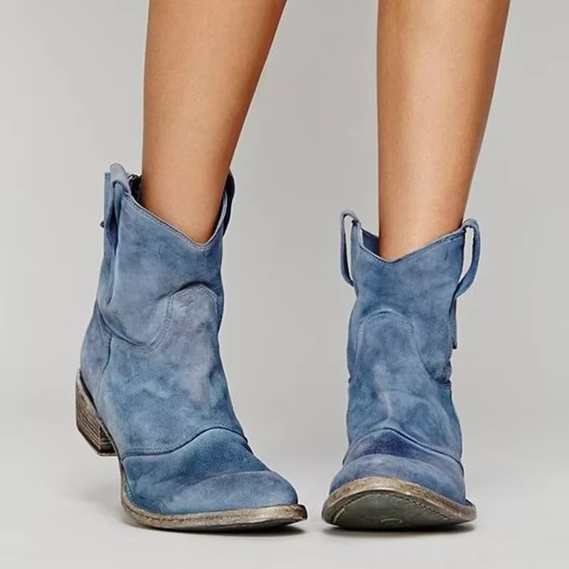 Western Pointed Toe Slip-On Ankle Boots for Women