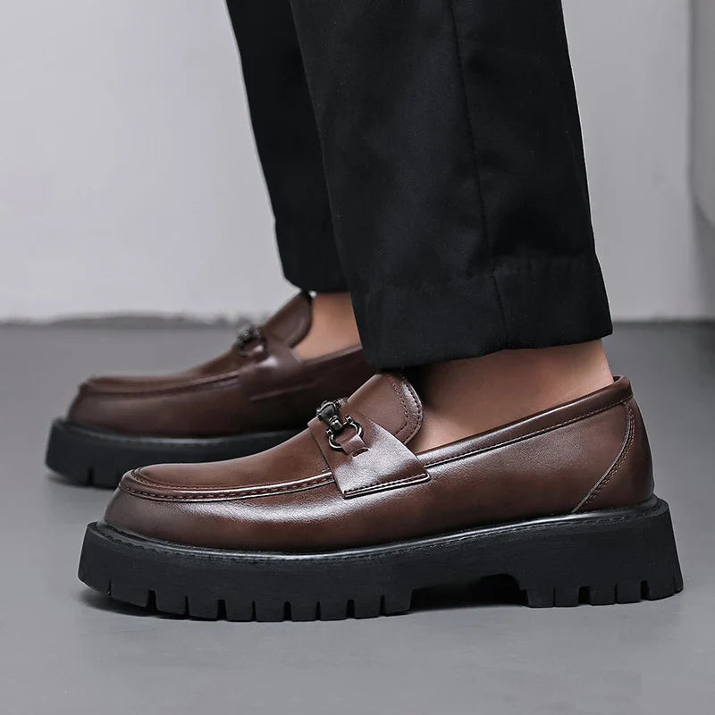 Men's Leather Loafers with Metal Buckle