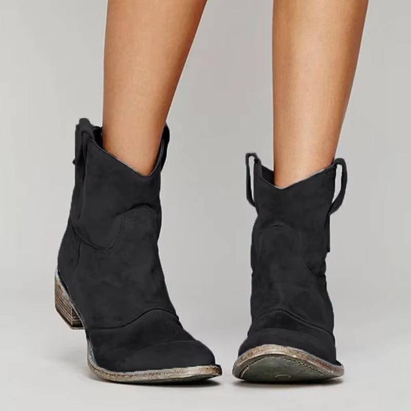 Western Pointed Toe Slip-On Ankle Boots for Women