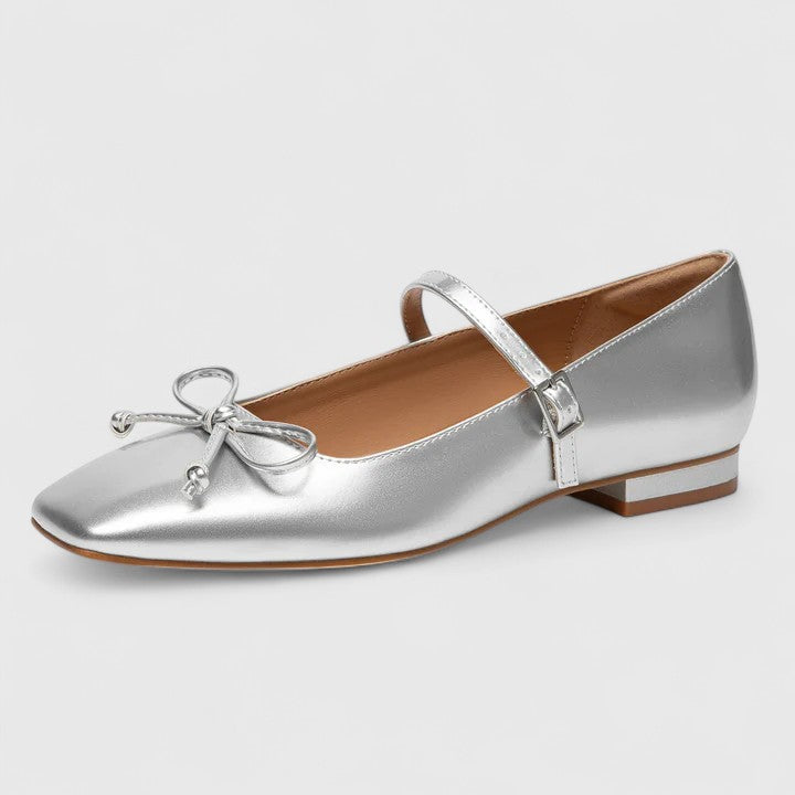 Square Toe Ballet Flats With Bow Detail