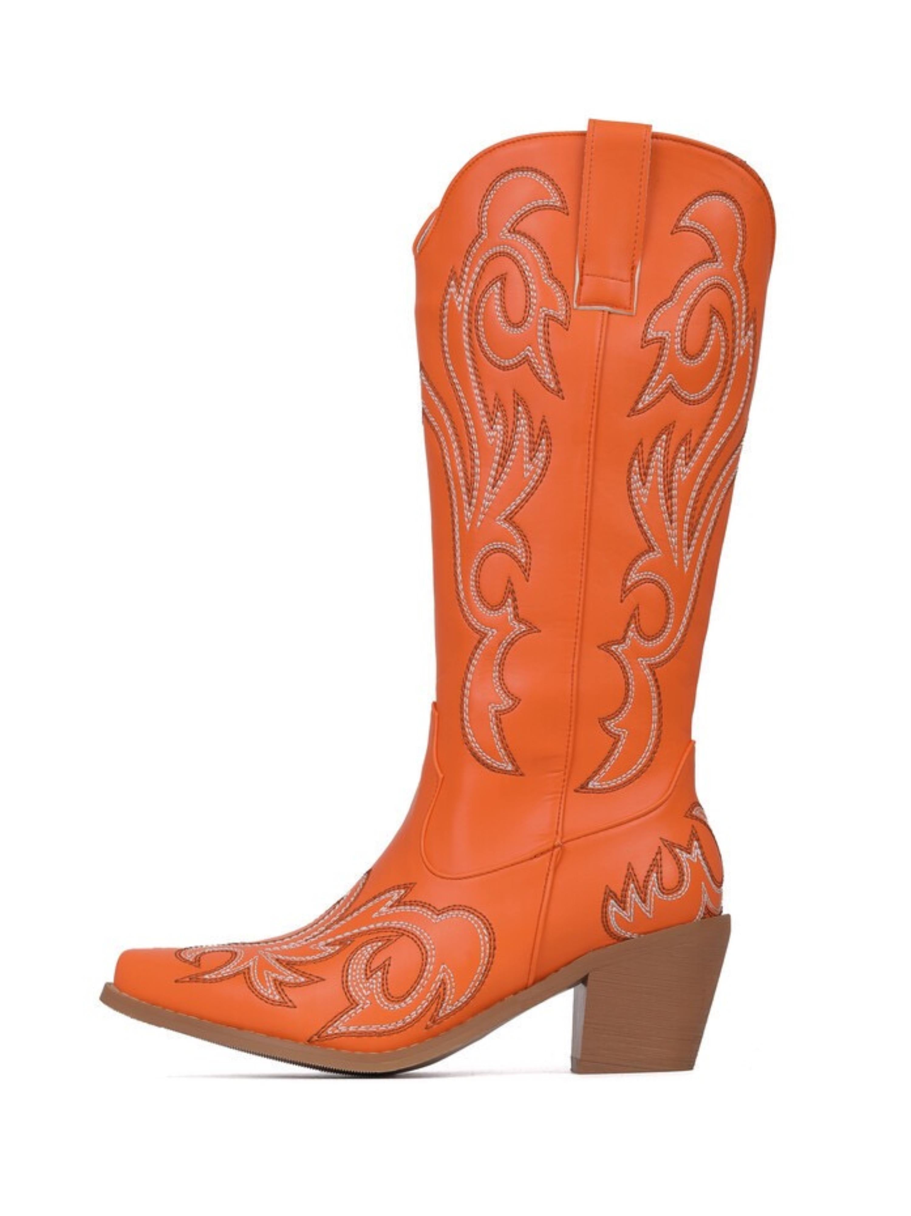 Floral Long Shaft Cowgirl Boots in Orange for Women