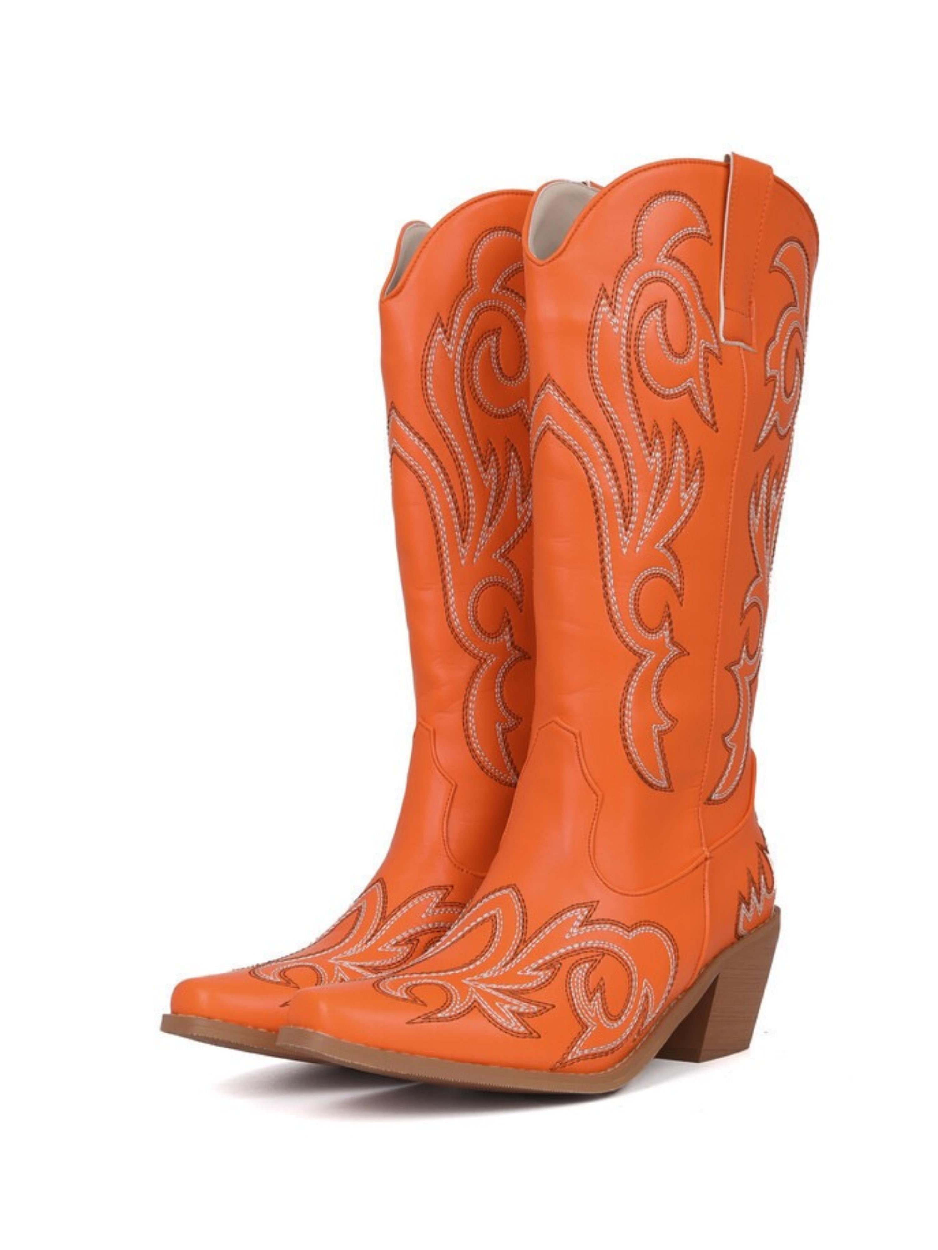 Floral Long Shaft Cowgirl Boots in Orange for Women